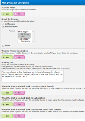 Max posts per usergroup